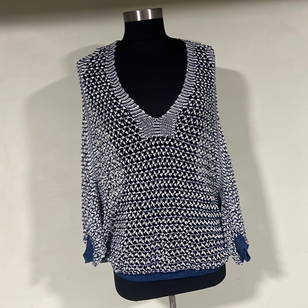 Blue & White Sheer Sweater